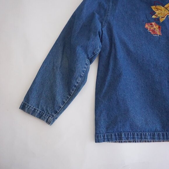 Vintage Northcrest Blue Denim Leaf Leaves Applique Button Cotton Jacket 18/20 - Picture 15 of 15
